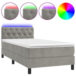 vidaXL Box Spring Bed with Mattress&LED Light Grey 80x200cm Velvet
