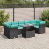 vidaXL 8 Piece Garden Sofa Set with Cushions Black Poly Rattan Acacia