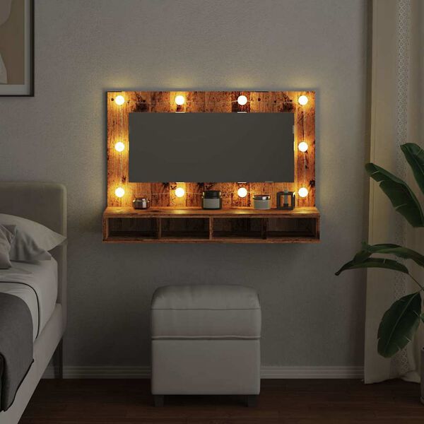 vidaXL Mirror Cabinet with LED Old Wood 90x31.5x62 cm