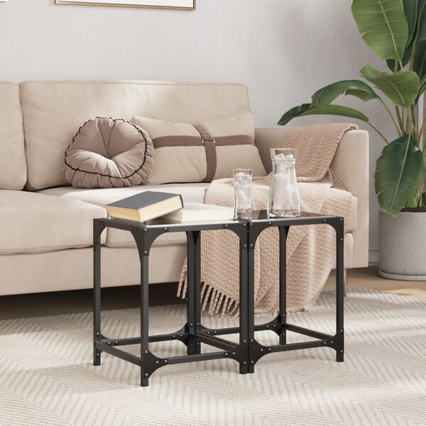 vidaXL Coffee Tables with Black Glass Top 2 pcs 30x30x40 cm Steel