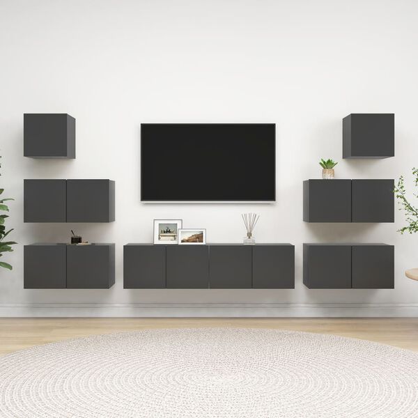 vidaXL 8 Piece TV Cabinet Set Grey Engineered Wood