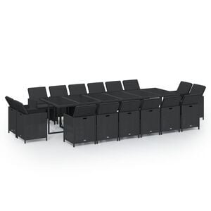 vidaXL Garden Dining Set | Black | Poly Rattan, Steel, Tempered Glass | Large