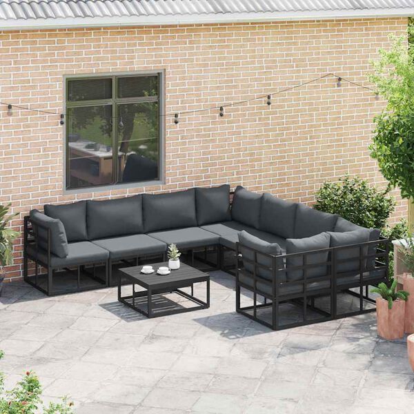 vidaXL Garden Sofa Set with Cushion 8 pcs Black Steel