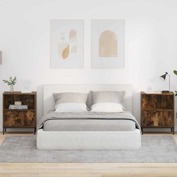 vidaXL Bedside Cabinet with Drawer 2 pcs Smoked oak 49 x 36 x 61 cm