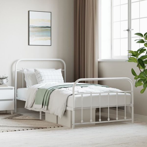 vidaXL Metal Bed Frame without Mattress with Footboard White 107x203cm