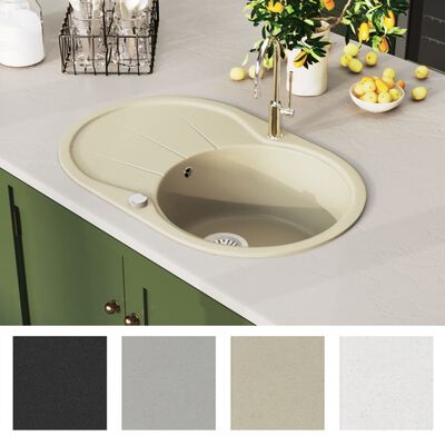 vidaXL Granite Kitchen Sink Single Basin Oval Beige