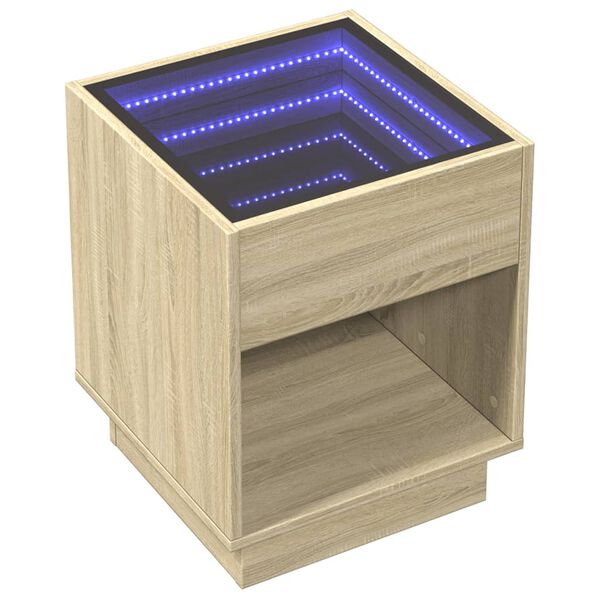 vidaXL Bedside Table with Infinity LED Sonoma Oak 40x40x50 cm
