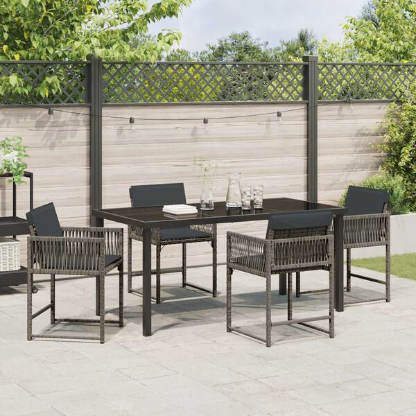 vidaXL Garden Dining Set 5 pcs Grey Poly Rattan