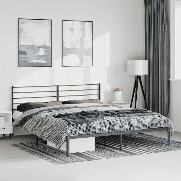 vidaXL Metal Bed Frame without Mattress with Headboard Black 183x213cm