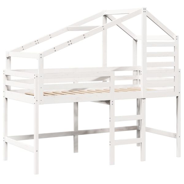 vidaXL Loft Bed with Ladder and Roof without Mattress White 80x200 cm