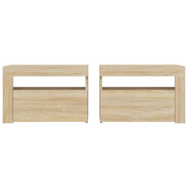 vidaXL Bedside Cabinets 2 pcs with LEDs Sonoma Oak 60x35x40 cm