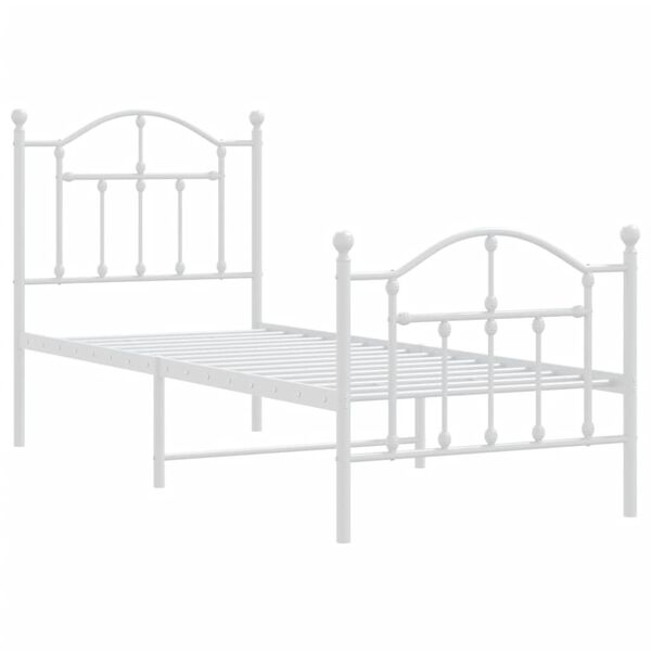 vidaXL Metal Bed Frame without Mattress with Footboard White 75x190cm