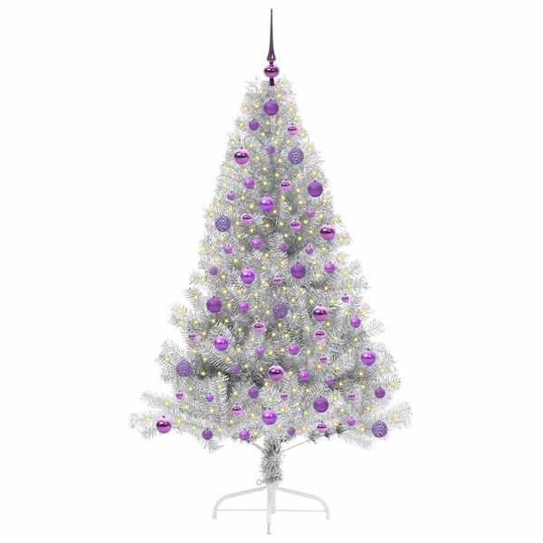 vidaXL Artificial Pre-lit Christmas Tree Silver 180 cm PET
