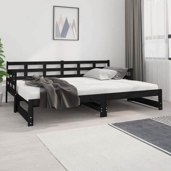 vidaXL Pull-out Day Bed without Mattress Black 2x(80x200) cm