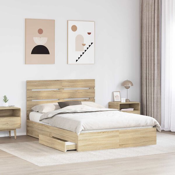 vidaXL Storage Bed with Drawer Sonoma Oak 160 x 200 cm Engineered Wood