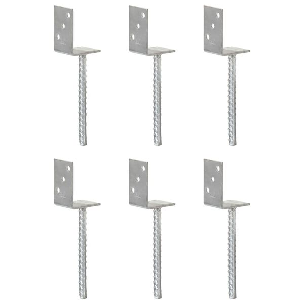 vidaXL Fence Anchors 6 pcs Silver 8x6x30 cm Galvanised Steel