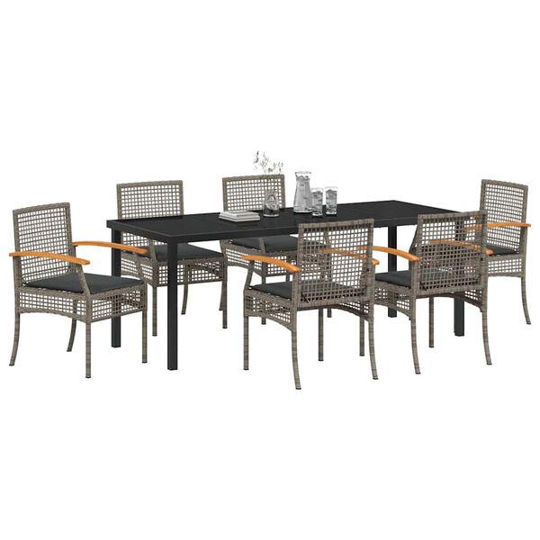 vidaXL Garden Dining Set 7 pcs Grey Poly Rattan