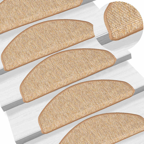 vidaXL Stair Mats 15 pcs 65x21x4 cm Light Brown Half Round Large