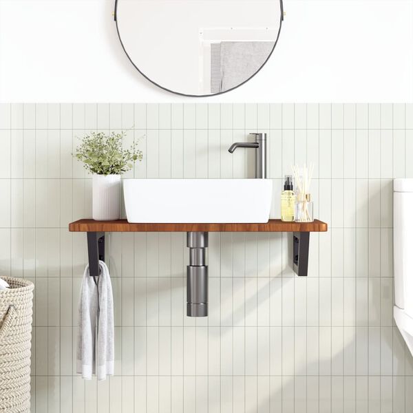 vidaXL Basin Shelf Wall Mounted Steel and Solid Wood Oak