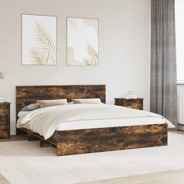 vidaXL Bed Frame Smoked Oak 200 x 200 cm Engineered Wood