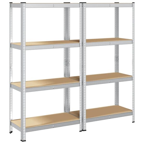 vidaXL 4-Layer Storage Shelves 2 pcs Silver Steel&Engineered Wood