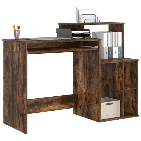 vidaXL Desk with Shelf Smoked Oak 120.5 x 44 x 88.5 cm Engineered Wood