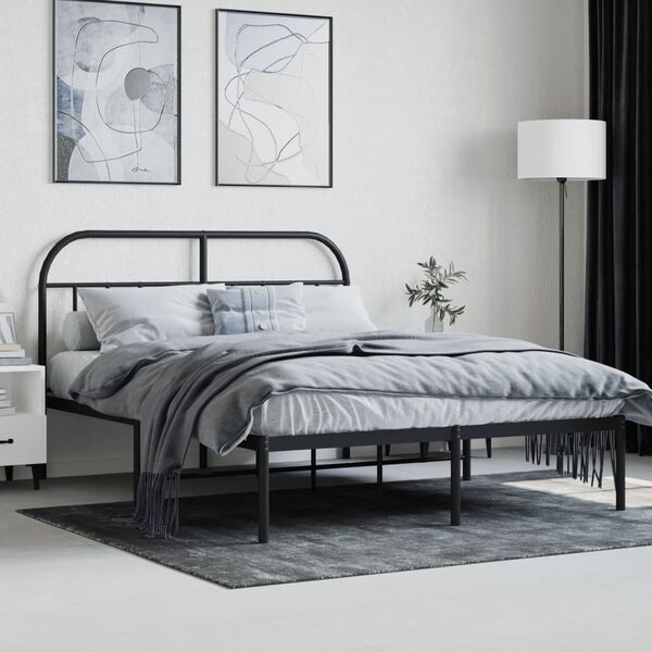 vidaXL Metal Bed Frame without Mattress with Headboard Black 140x190cm