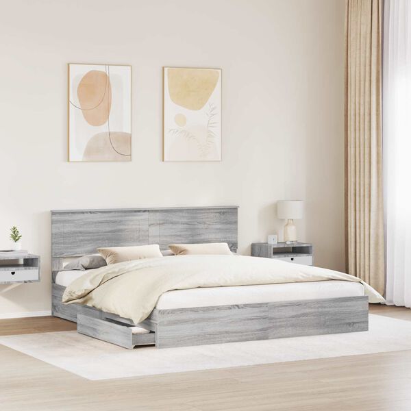 vidaXL Storage Bed Grey Sonoma 180 x 200 cm Engineered Wood
