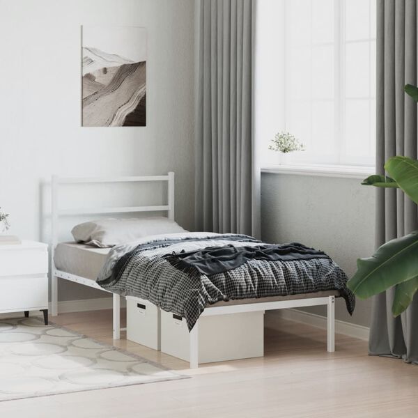 vidaXL Metal Bed Frame without Mattress with Headboard White 90x190cm