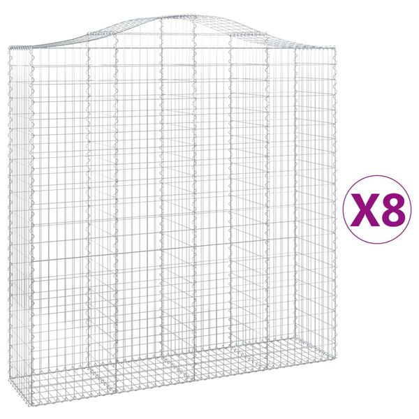 vidaXL Arched Gabion Baskets 8 pcs 200x50x200/220 cm Galvanised Iron