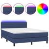 vidaXL Box Spring Bed with Mattress&LED Blue 140x190cm Fabric
