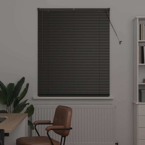 vidaXL Window Blind with Curtains Manual Black Aluminium