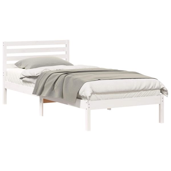 vidaXL Bed Frame with Headboard White 90 x 220 cm Solid Pine Wood