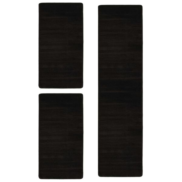 vidaXL Bed Carpets Shaggy High Pile 3 pcs Black