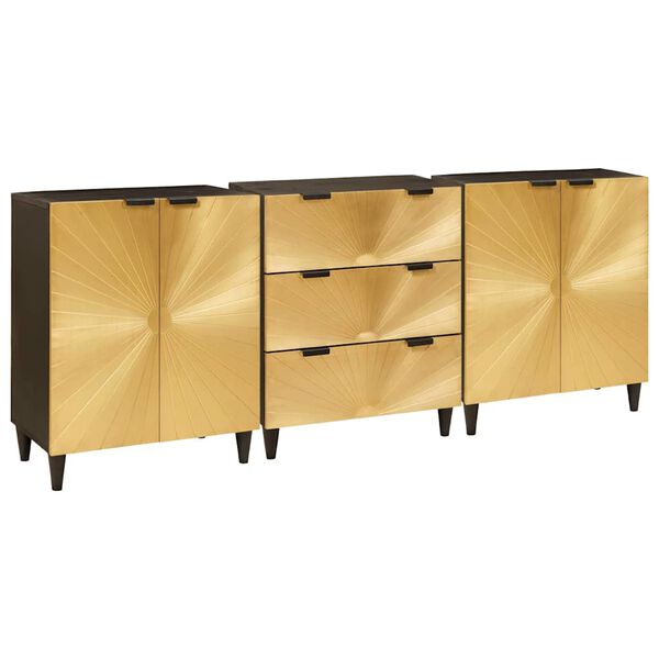 vidaXL Sideboard 3 pcs Black and Gold 60 x 33 x 75 cm Solid Mango Wood