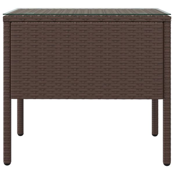 vidaXL Side Table Brown 53x37x48 cm Poly Rattan and Tempered Glass