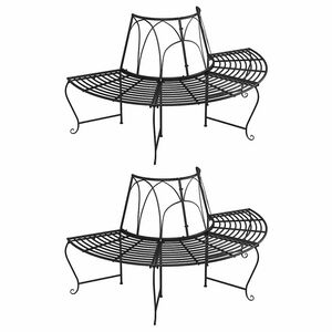 vidaXL Half Round Tree Bench 2 pcs &Oslash;159 cm Black Steel