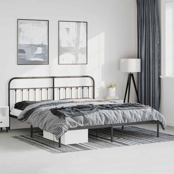 vidaXL Metal Bed Frame without Mattress with Headboard Black 193x203cm