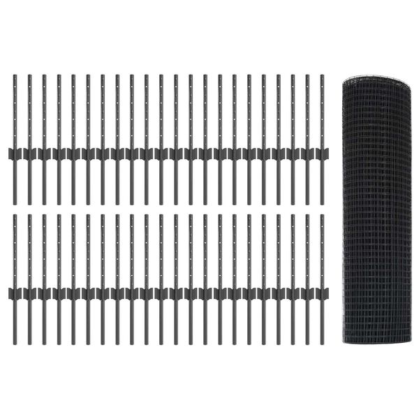 vidaXL Fence with Post Grey 0.4 x 100 m Steel and PVC