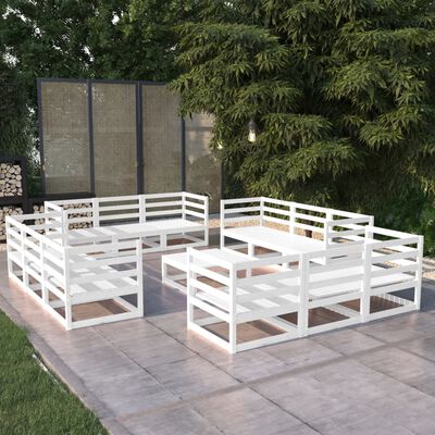 vidaXL 13 Piece Garden Lounge Set White Solid Wood Pine
