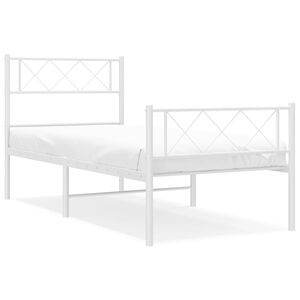vidaXL Metal Bed Frame without Mattress with Footboard White 90x200cm