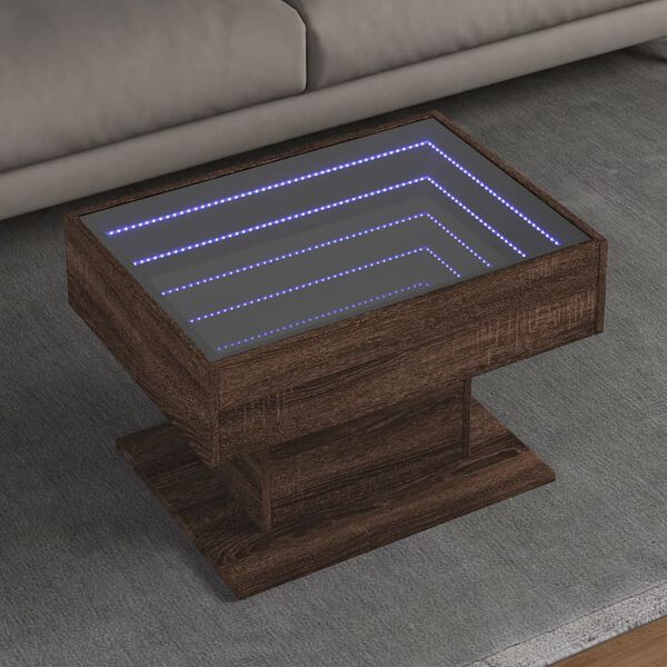 vidaXL Coffee Table with LED Brown Oak 70x50x45 cm Engineered Wood