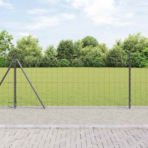 vidaXL Fence with Posts Grey 1 x 10 m Steel