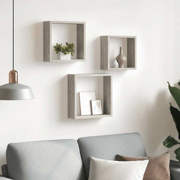 vidaXL Wall Cube Shelves 3 pcs Concrete Grey