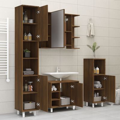vidaXL Bathroom Cabinet Brown Oak 30x30x179 cm Engineered Wood