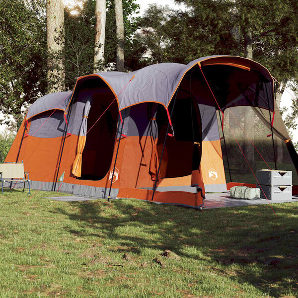 vidaXL Family Tent Tunnel 8-Person Grey and Orange Waterproof