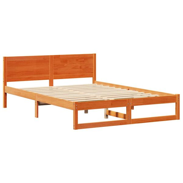 vidaXL Bed Frame with Headboard Wax Brown 160 x 200 cm Solid Pine Wood