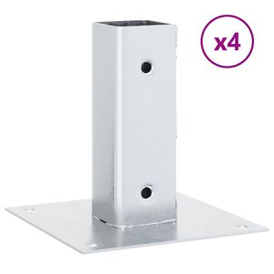 vidaXL Post Bases Square 4 pcs Silver 46x46 mm Galvanised Steel