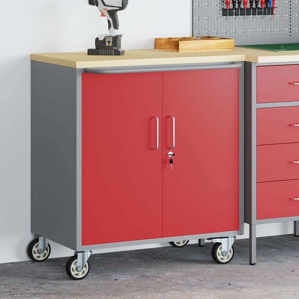 vidaXL Workshop Bench with Shelf Red and Grey 75 x 45 x 85 cm