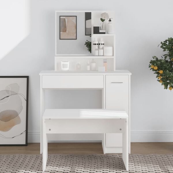 vidaXL Dressing Table with Mirror White 86.5x35x136 cm
